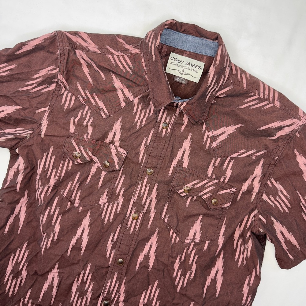 Cody James Shirt Men's Medium Burgundy Pearl Snap Short Sleeve Western Cowboy